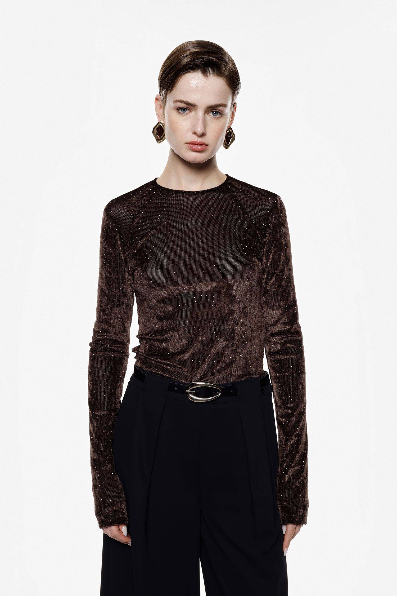 Blusa in velluto e micro paillettes Imperial 0 Blusa in velluto e micro paillettes Imperial 0