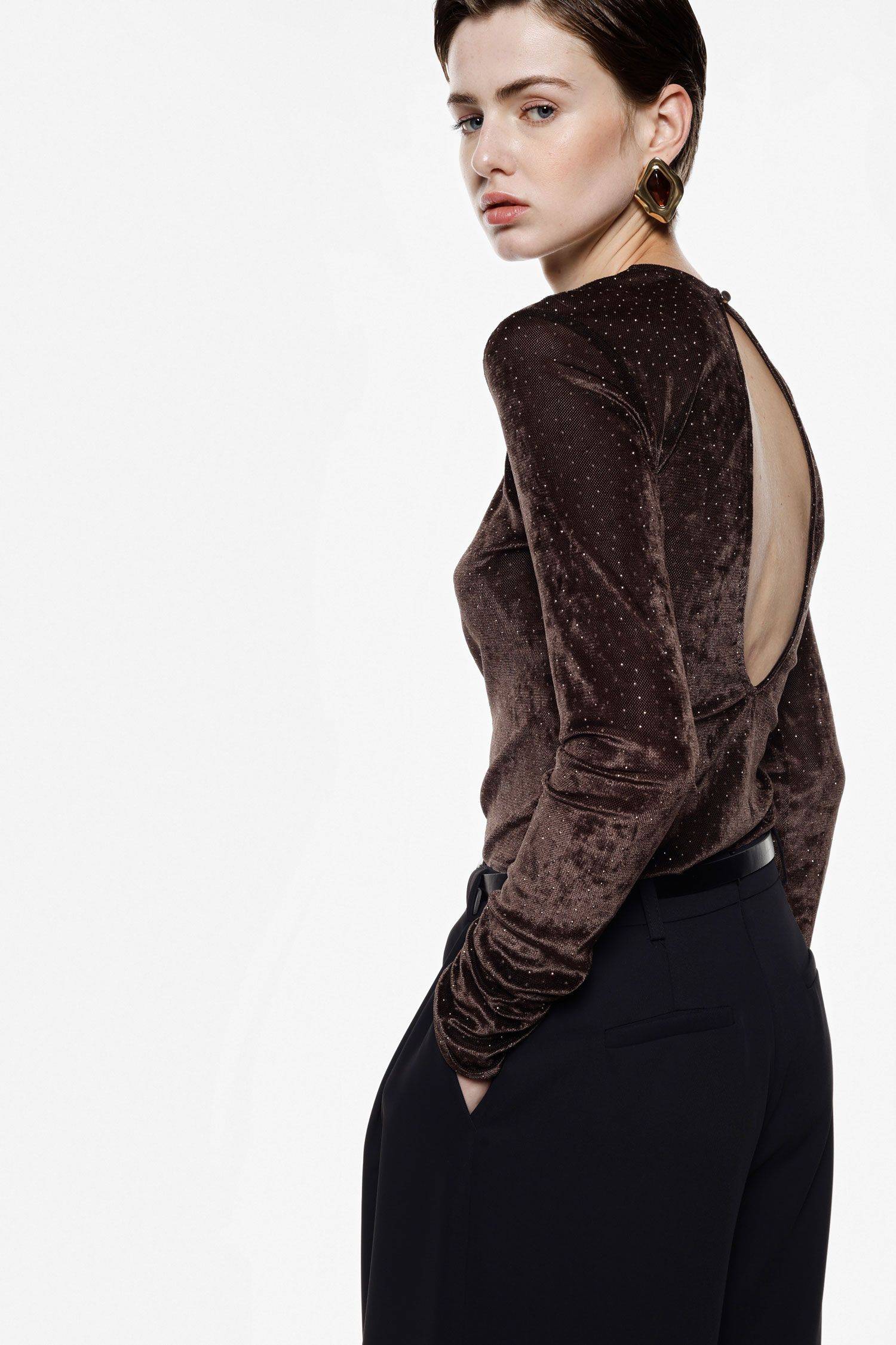 Blusa in velluto e micro paillettes Imperial Blusa in velluto e micro paillettes Imperial