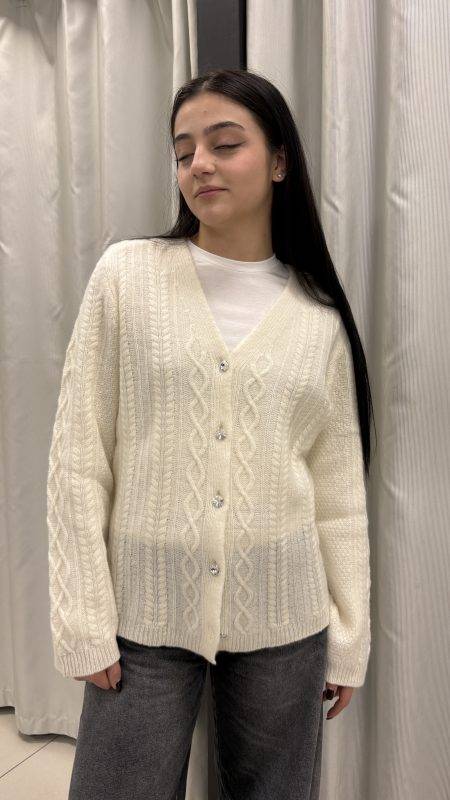 Cardigan lavorato con bottoni gioiello Solotre (1)