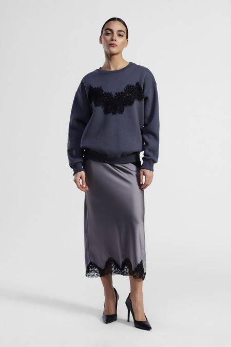 Gonna satin con bordo in pizzo Dixie