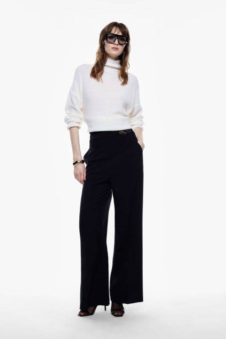 Pantaloni palazzo con inserto in pizzo Imperial
