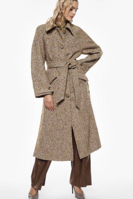 Cappotto lungo fantasia spigata con cintura Imperial 4