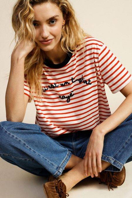 T Shirt a righe con scritta Dixie