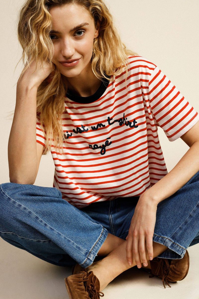 T Shirt a righe con scritta Dixie T Shirt a righe con scritta Dixie