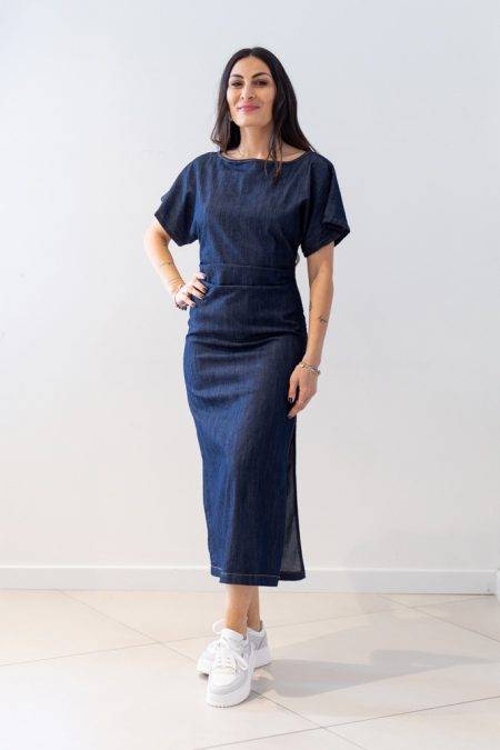 Abito in denim con drappeggio SOLOTRE (2)