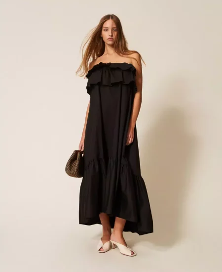 Abito lungo off shoulder in popeline Twinset Actitude 3