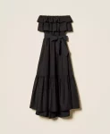 Abito lungo off shoulder in popeline Twinset Actitude 3