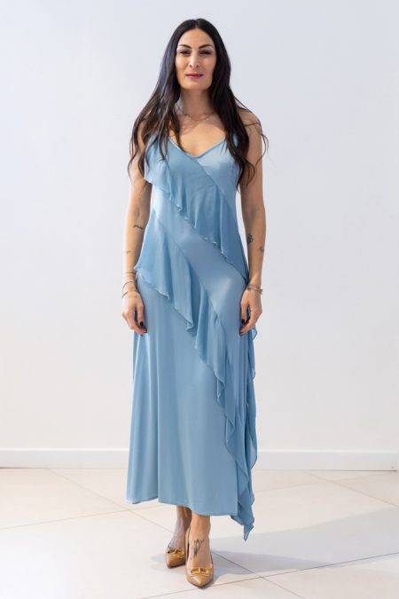 Abito lungo satin con balze Dixie (5)