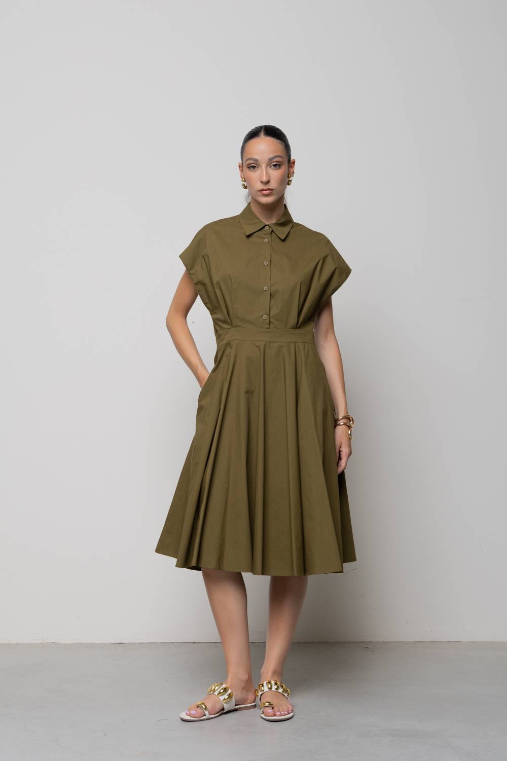 Abito Midi Donna A2Y A Maniche Corte In Cotone Elastico - Arancione, Taglia L (95% Cotone, 5% Elastan) - 2
