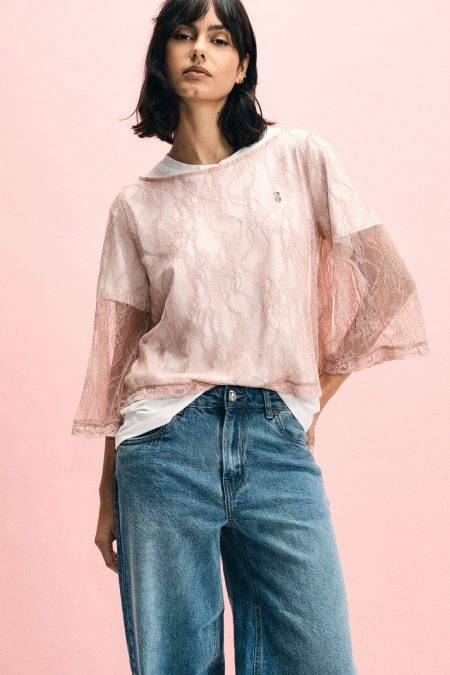 Blusa in pizzo con maniche ampie Please