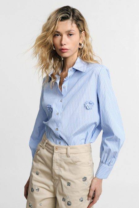 Camicia a righe con dettagli rose Please