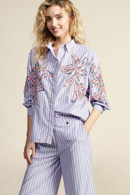 Camicia a righe con ricami floreali Dixie