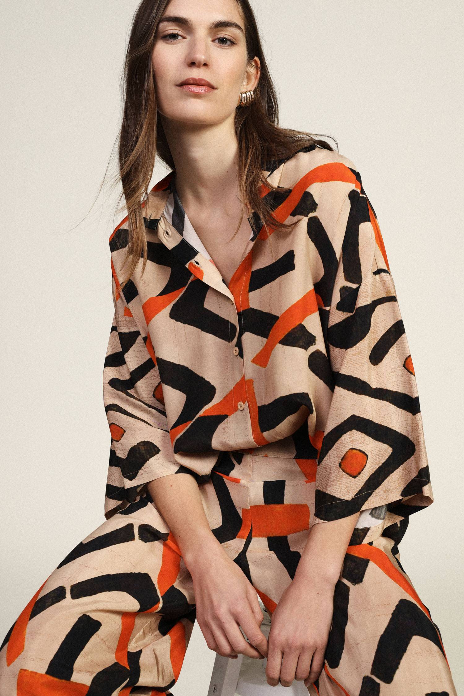 Camicia stampa geometrica maniche ampie Dixie Camicia stampa geometrica maniche ampie Dixie