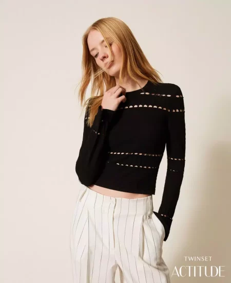 Blusa con scollo a V - Spg Woman Colore Nero Taglia 3XL(58-60