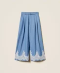 Pantaloni a palazzo con pizzo e cintura Twinset Actitude