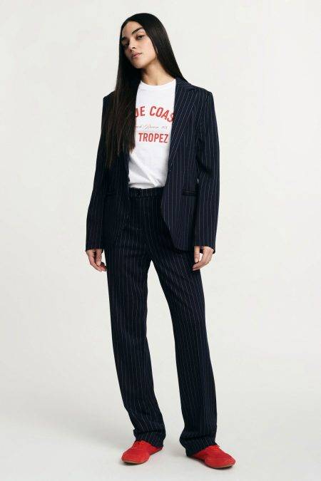 Pantaloni dritti a righe con vita media Please