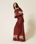 Pantaloni palazzo in popeline con ricamo Twinset Actitude 0