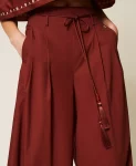 Pantaloni palazzo in popeline con ricamo Twinset Actitude 0