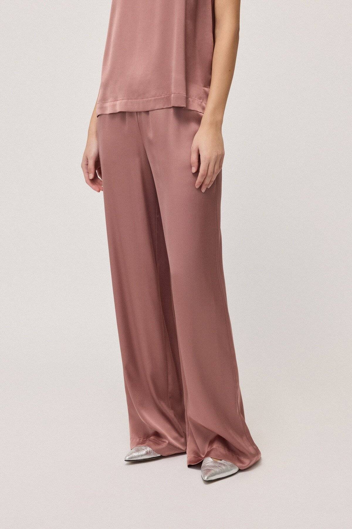 Pantaloni palazzo in raso di viscosa Ottod’Ame 0 Pantaloni palazzo in raso di viscosa Ottod'Ame 0