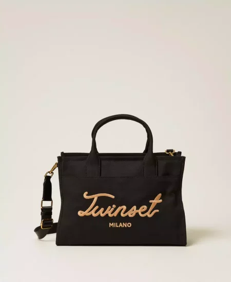 Shopper in canvas con logo Twinset 2
