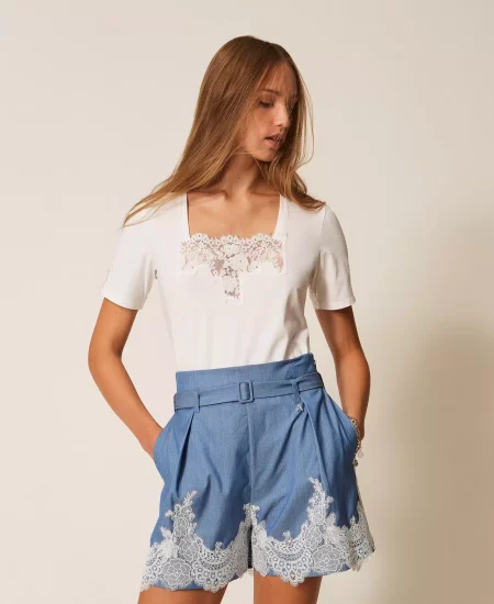 T shirt con intarsio in pizzo Twinset Actitude 0