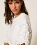 T shirt con maniche in tulle con fiori Twinset Actitude