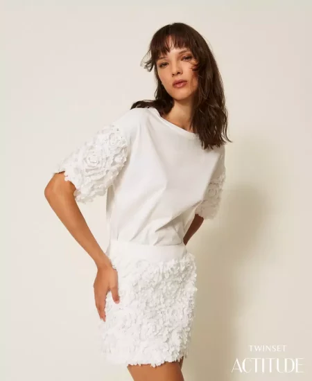 T shirt con maniche in tulle con fiori Twinset Actitude