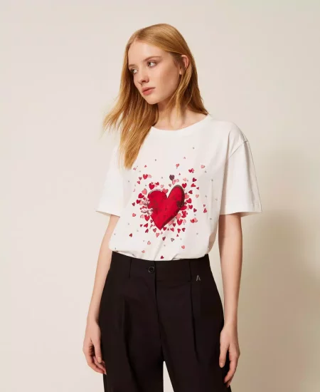T shirt con stampa e strass Twinset Actitude 0