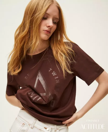 T shirt con stampa logo laminata Twinset Actitude