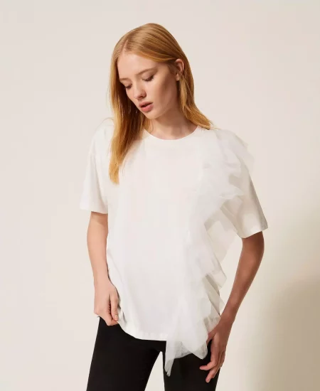 T shirt regular con tulle Twinset Actitude 0
