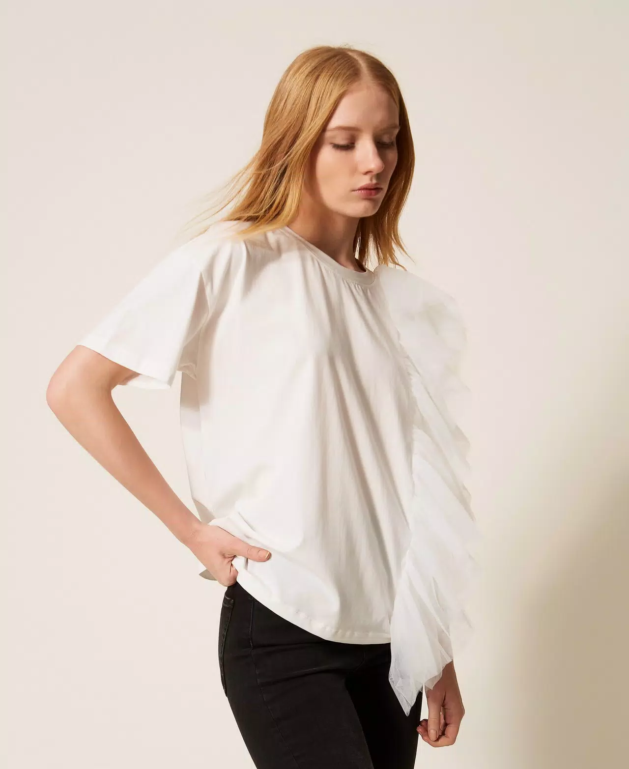 T shirt regular con tulle Twinset Actitude 1 T shirt regular con tulle Twinset Actitude 1