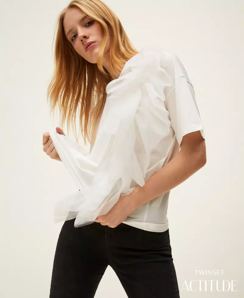 T shirt regular con tulle Twinset Actitude T shirt regular con tulle Twinset Actitude