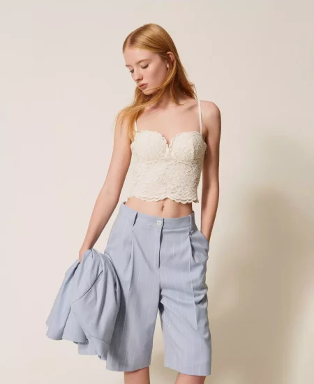 Top bustier cropped in pizzo Twinset Actitude 0