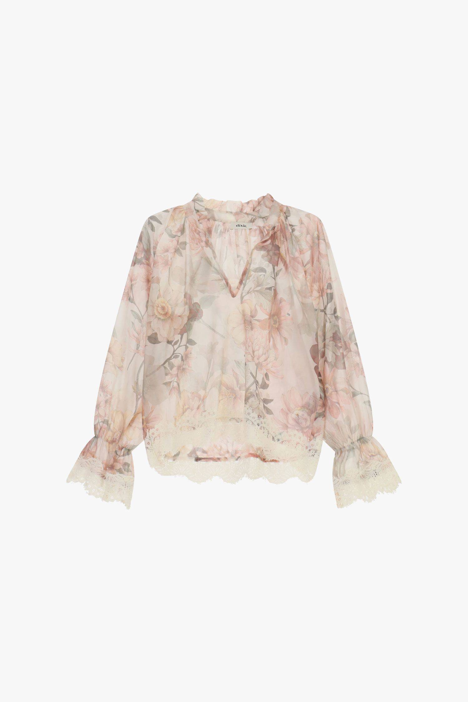 Blusa floreale con inserto in pizzo Dixie 2 Blusa floreale con inserto in pizzo Dixie 2