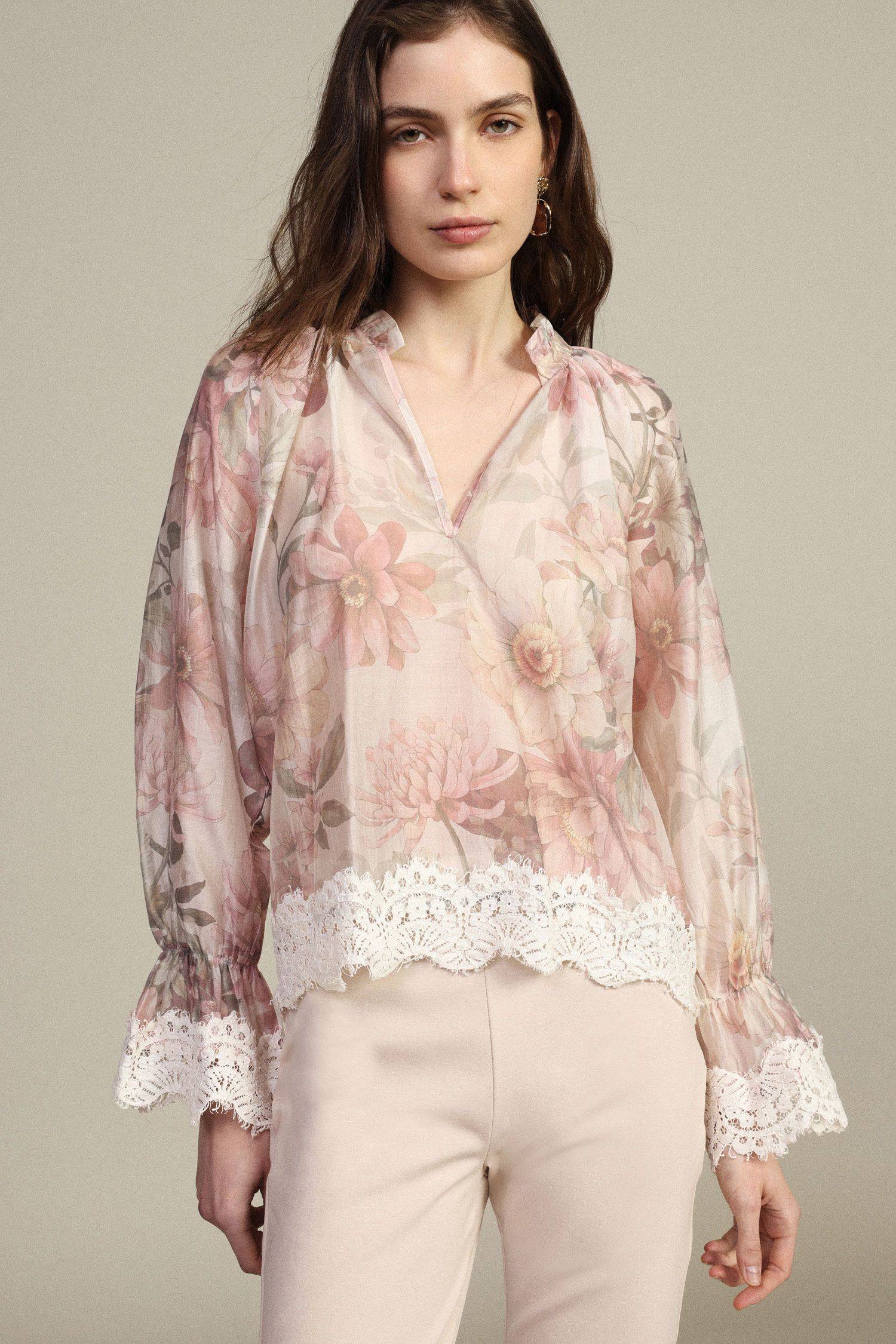 Blusa floreale con inserto in pizzo Dixie Blusa floreale con inserto in pizzo Dixie