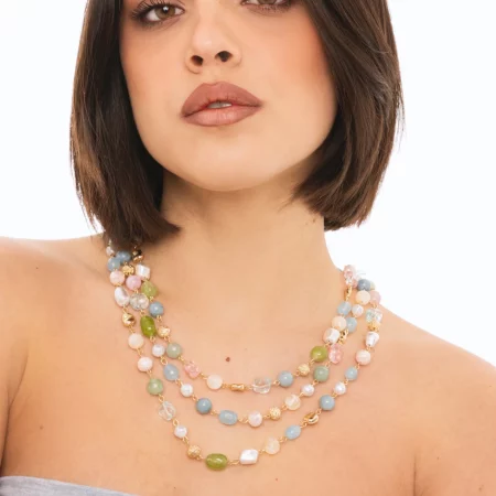 Collana girocollo a tre fili con pietre dure e vetro Mya Accessories