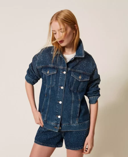 Giacca in jeans con strass Twinset Actitude 0