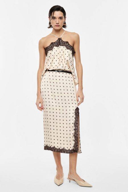 Gonna midi a pois con inserti in pizzo e spacco Imperial