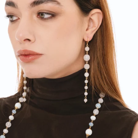 Orecchini pendenti lunghi con pietre dure a sfera Mya Accessories 0