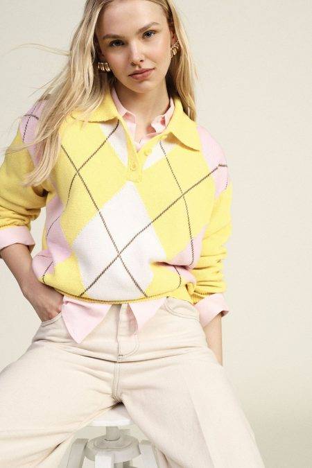 Pullover motivo argyle collo polo Dixie