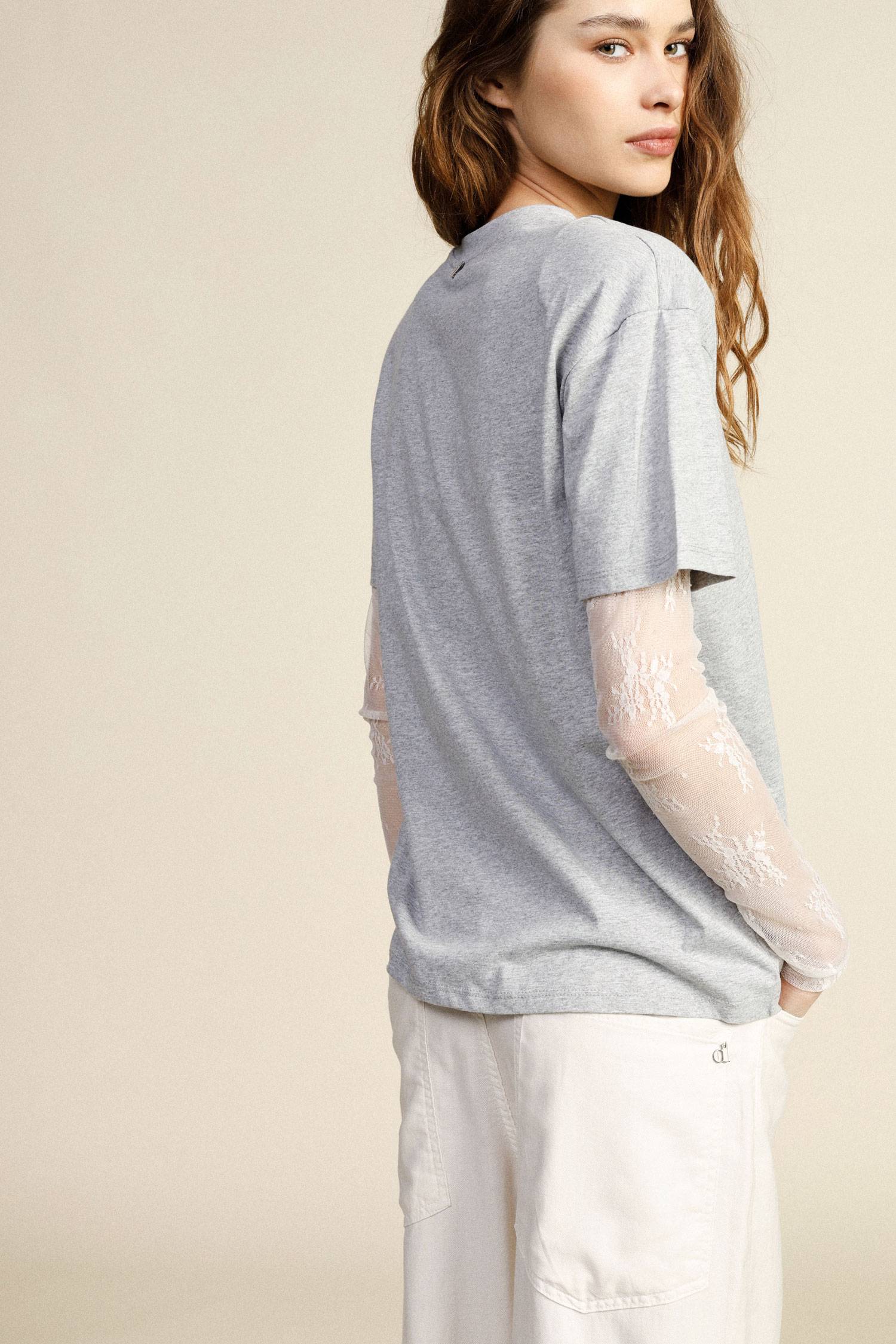 T shirt girocollo con maniche in pizzo Dixie 0 T shirt girocollo con maniche in pizzo Dixie 0