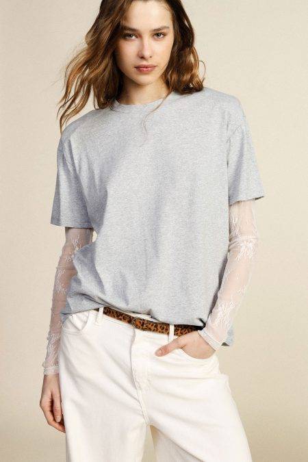 T shirt girocollo con maniche in pizzo Dixie