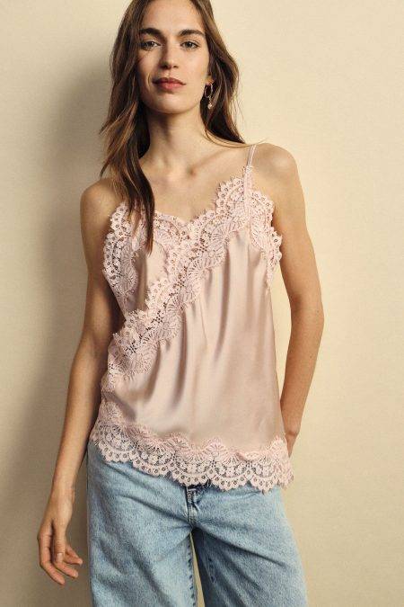 Top spalline sottili con bordo pizzo asimmetrico Dixie 1