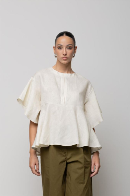 Blusa in lino con volant ICONA Kaos