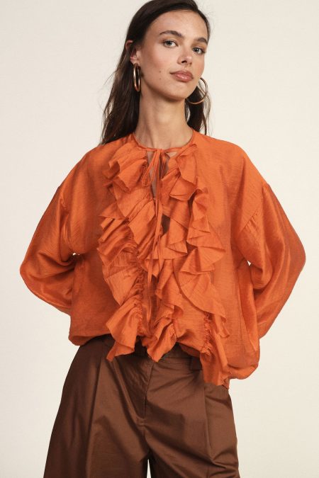Camicia con volant davanti e maniche lunghe Dixie