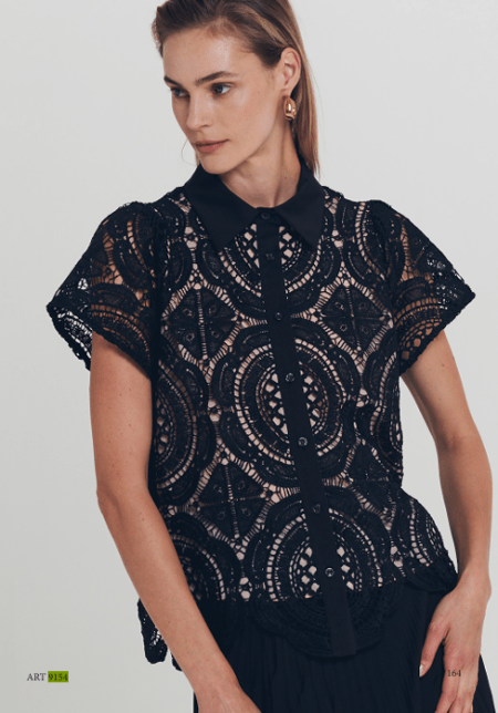 Camicia in pizzo con collo Milva.Mi