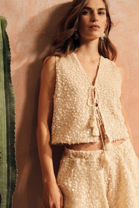 Gilet con paillettes e laccetti frontali Dixie 0