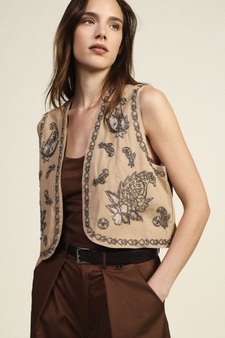 Gilet corto ricamato con motivi floreali Dixie