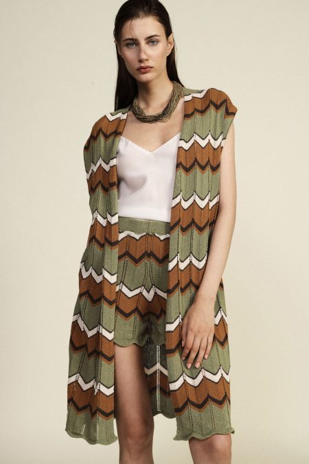 Gilet lungo fantasia zig zag senza maniche Dixie