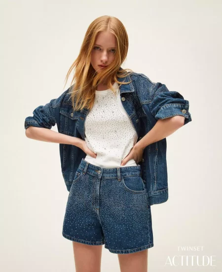 Shorts in jeans con strass Twinset Actitude
